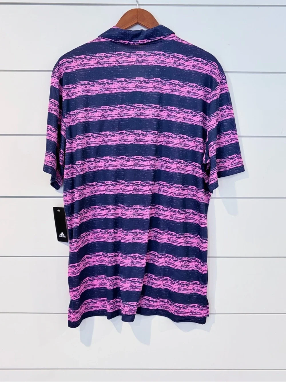 Adidas Golfcore Polo XL Pink Navy Striped Performance Athleisure Shirt Preppy